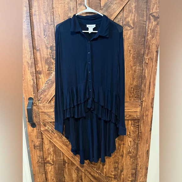 For The Republic Tops - Republic Womens navy blue long sleeve flowy top with long skirt in back size LG